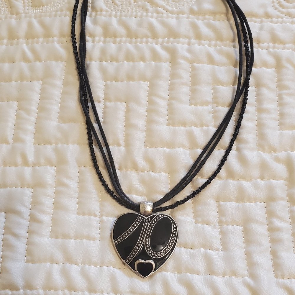 Black Heart Enamel Beaded Necklace 15-18"